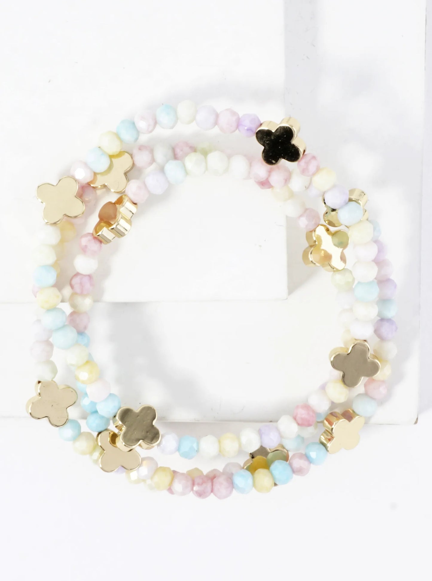 3-PC Set Glass Quatrefoil Stretch Bracelet