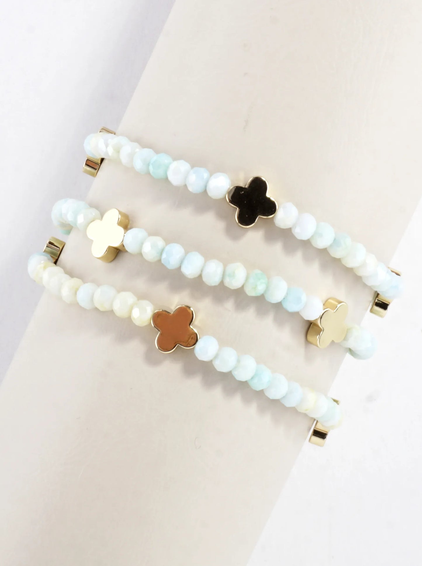 3-PC Set Glass Quatrefoil Stretch Bracelet