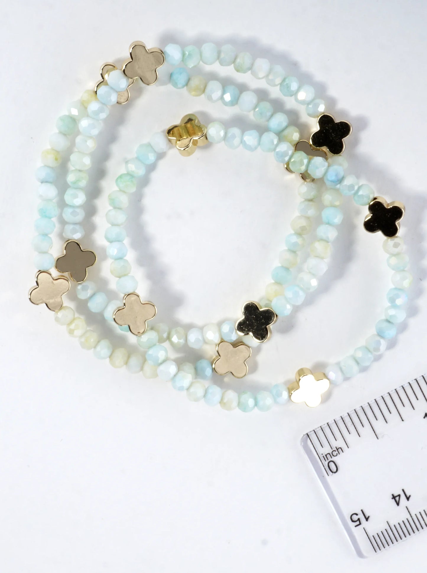 3-PC Set Glass Quatrefoil Stretch Bracelet