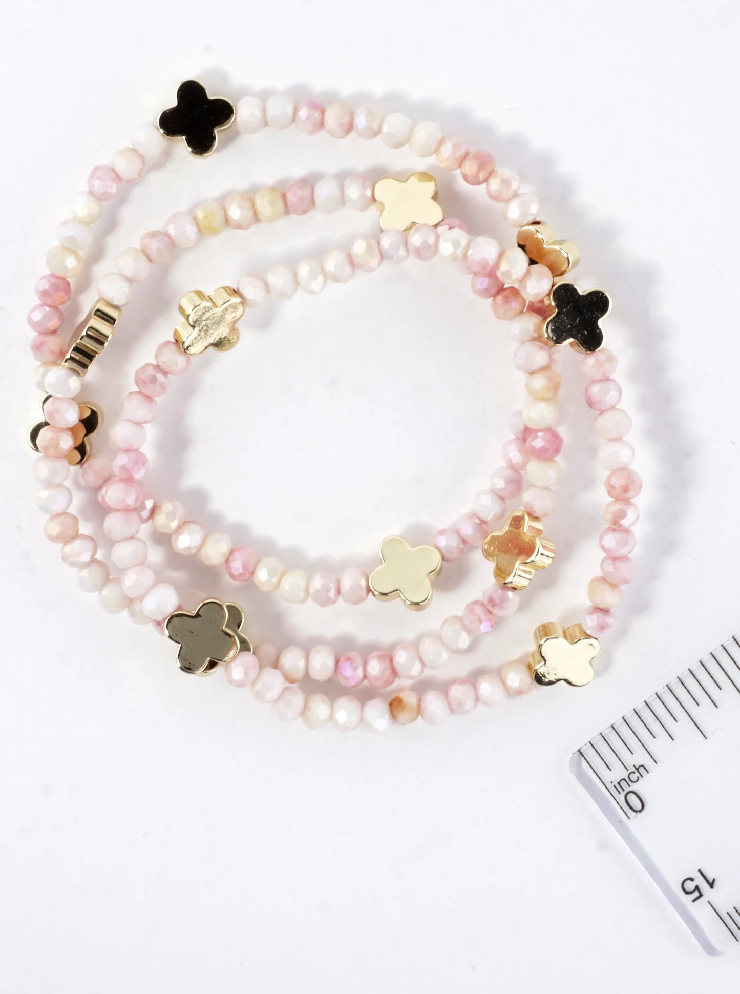 3-PC Set Glass Quatrefoil Stretch Bracelet