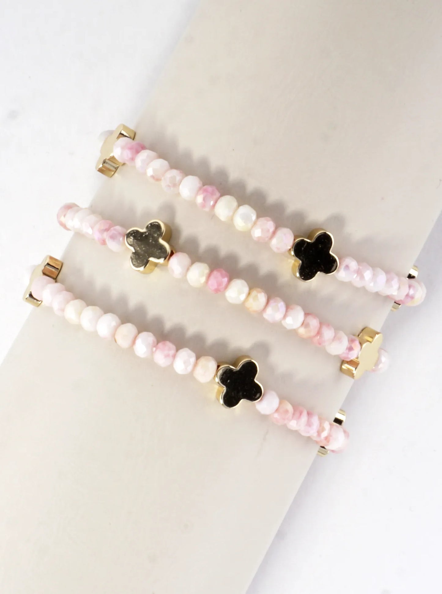 3-PC Set Glass Quatrefoil Stretch Bracelet