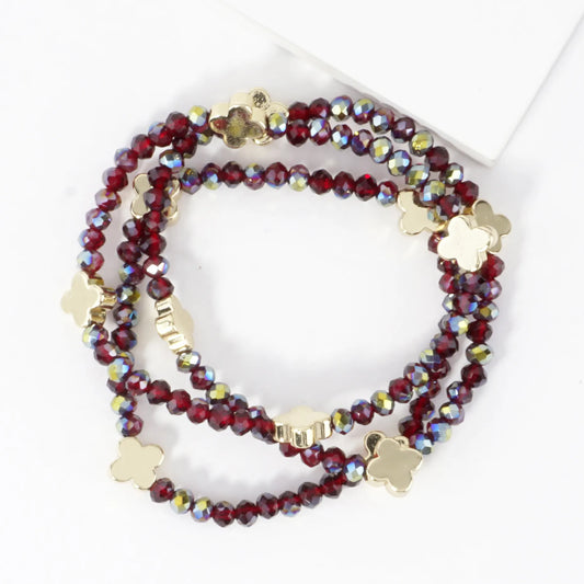 3-PC Set Glass Quatrefoil Stretch Bracelet