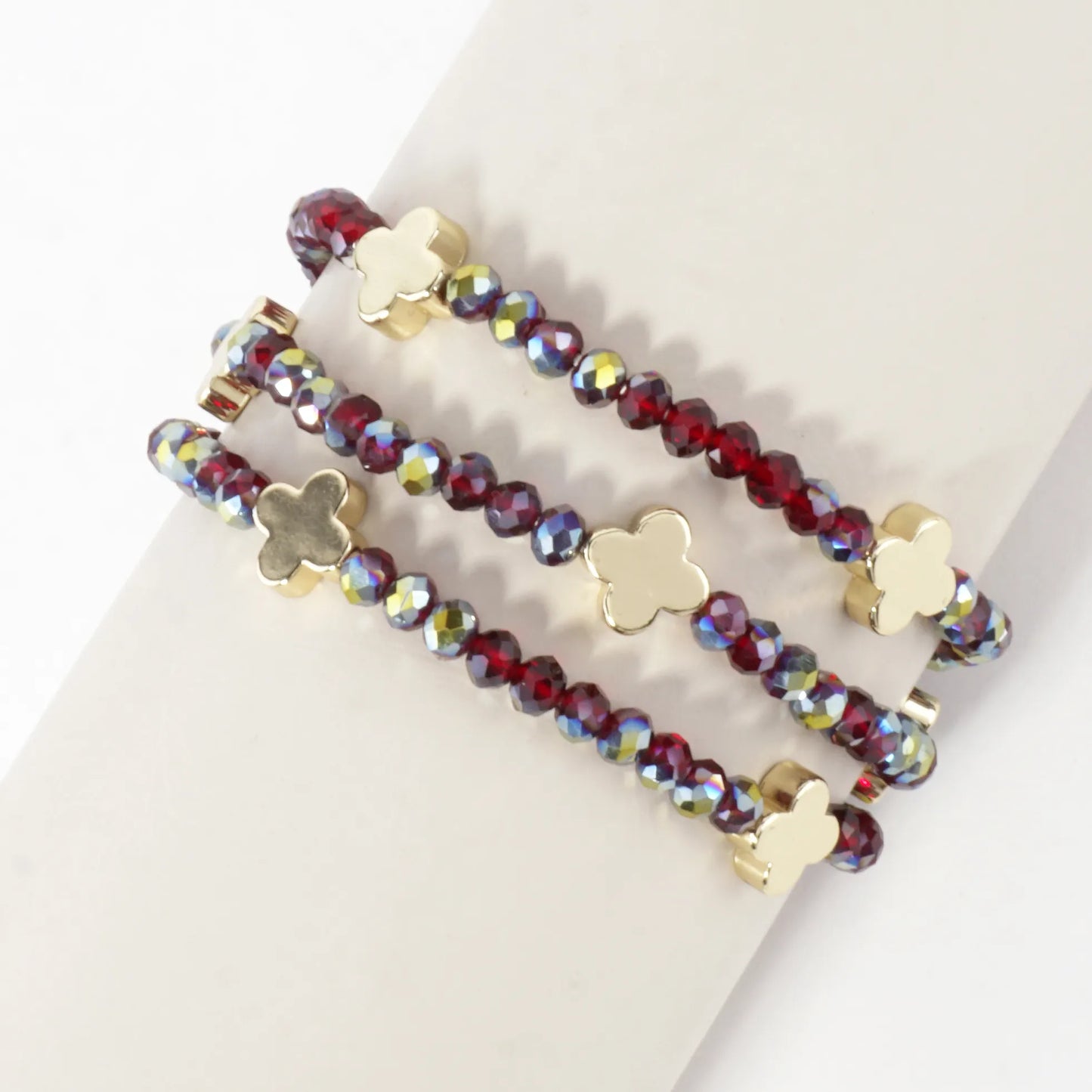 3-PC Set Glass Quatrefoil Stretch Bracelet