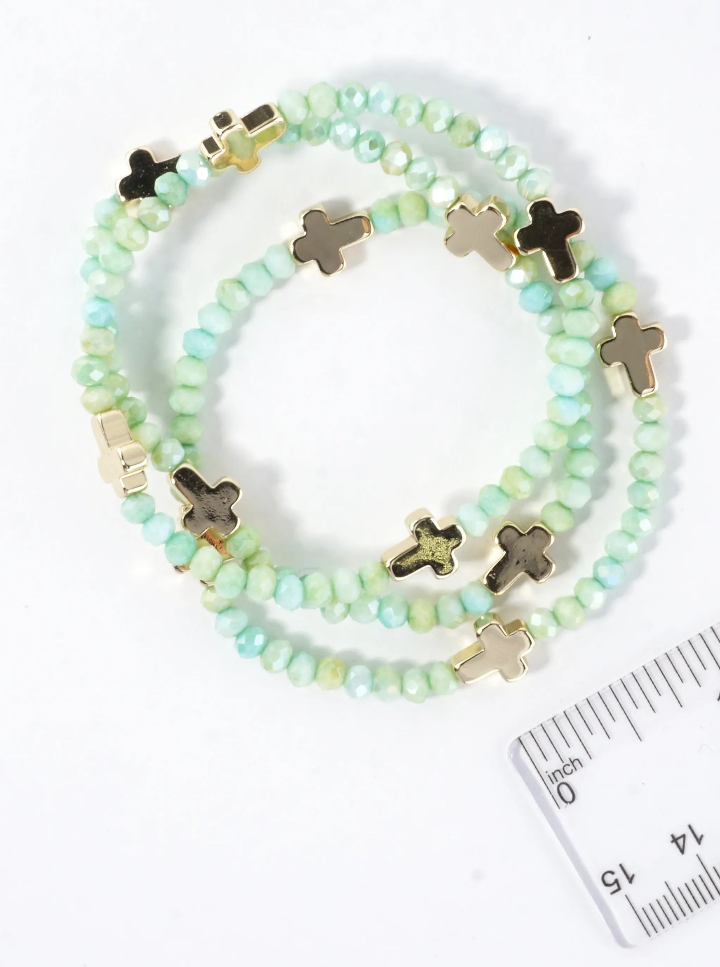 3-PC Set Glass Religious Cross Stretch Bracelets