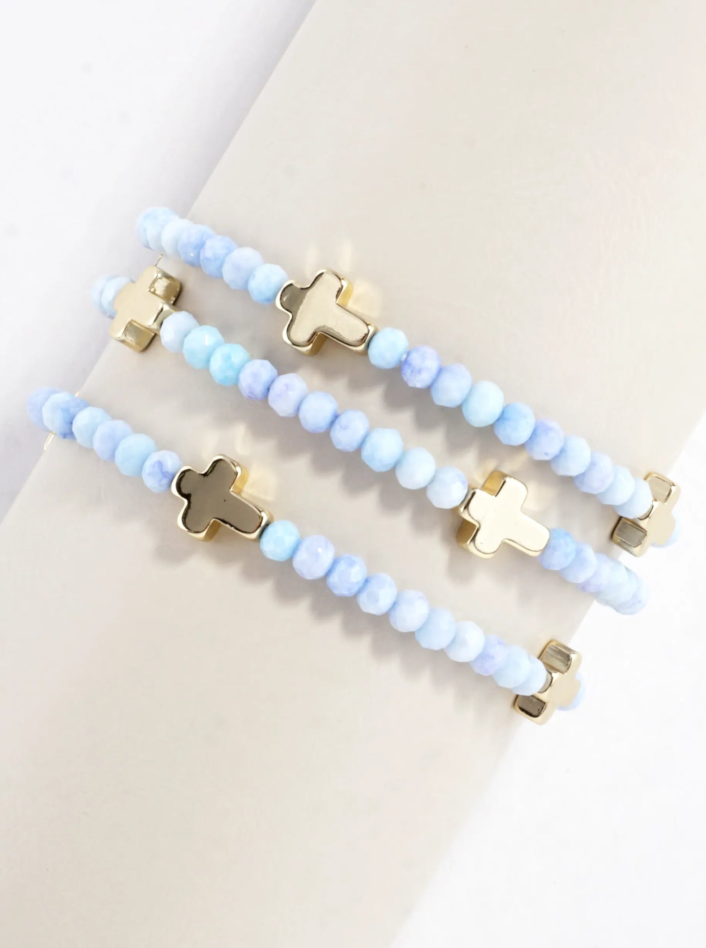 3-PC Set Glass Religious Cross Stretch Bracelets