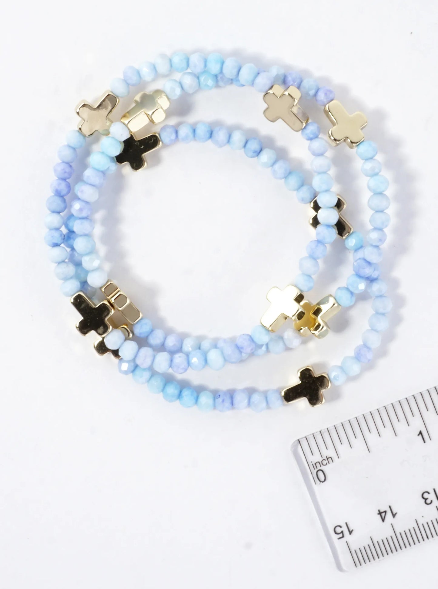3-PC Set Glass Religious Cross Stretch Bracelets