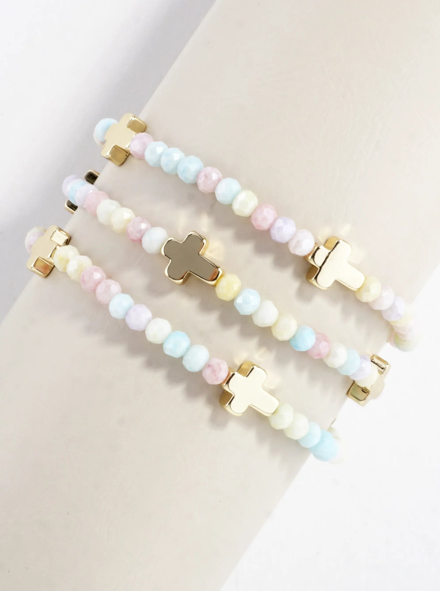 3-PC Set Glass Religious Cross Stretch Bracelets