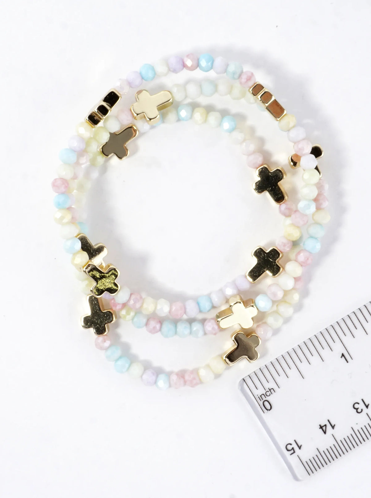 3-PC Set Glass Religious Cross Stretch Bracelets