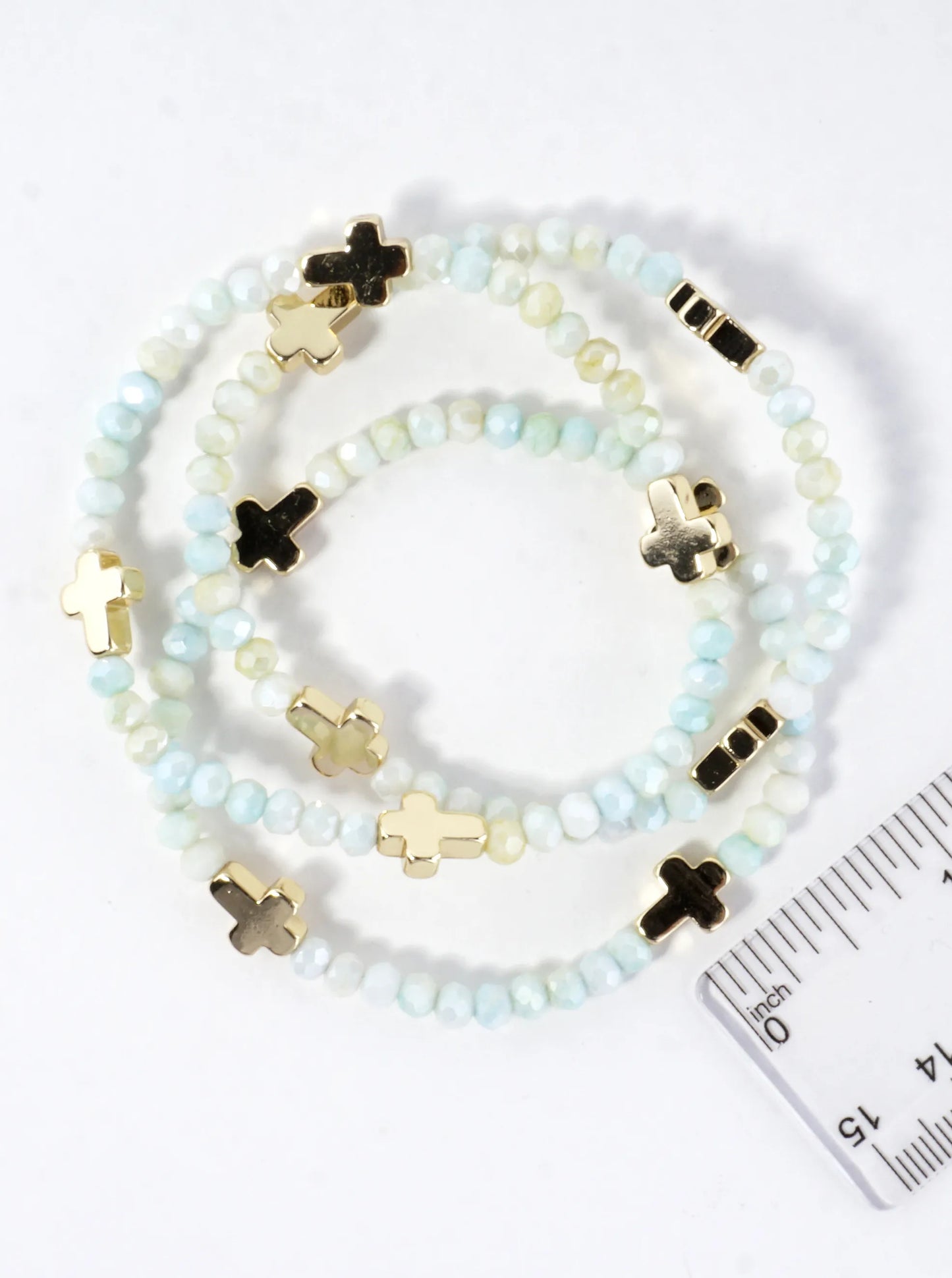 3-PC Set Glass Religious Cross Stretch Bracelets