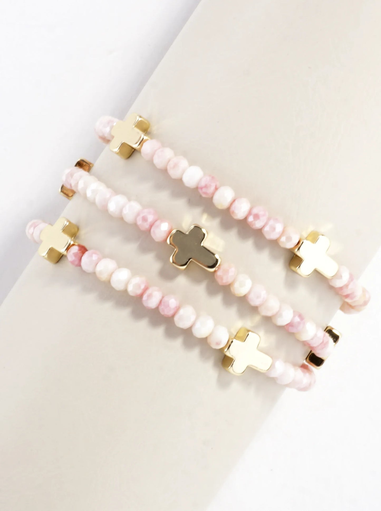 3-PC Set Glass Religious Cross Stretch Bracelets