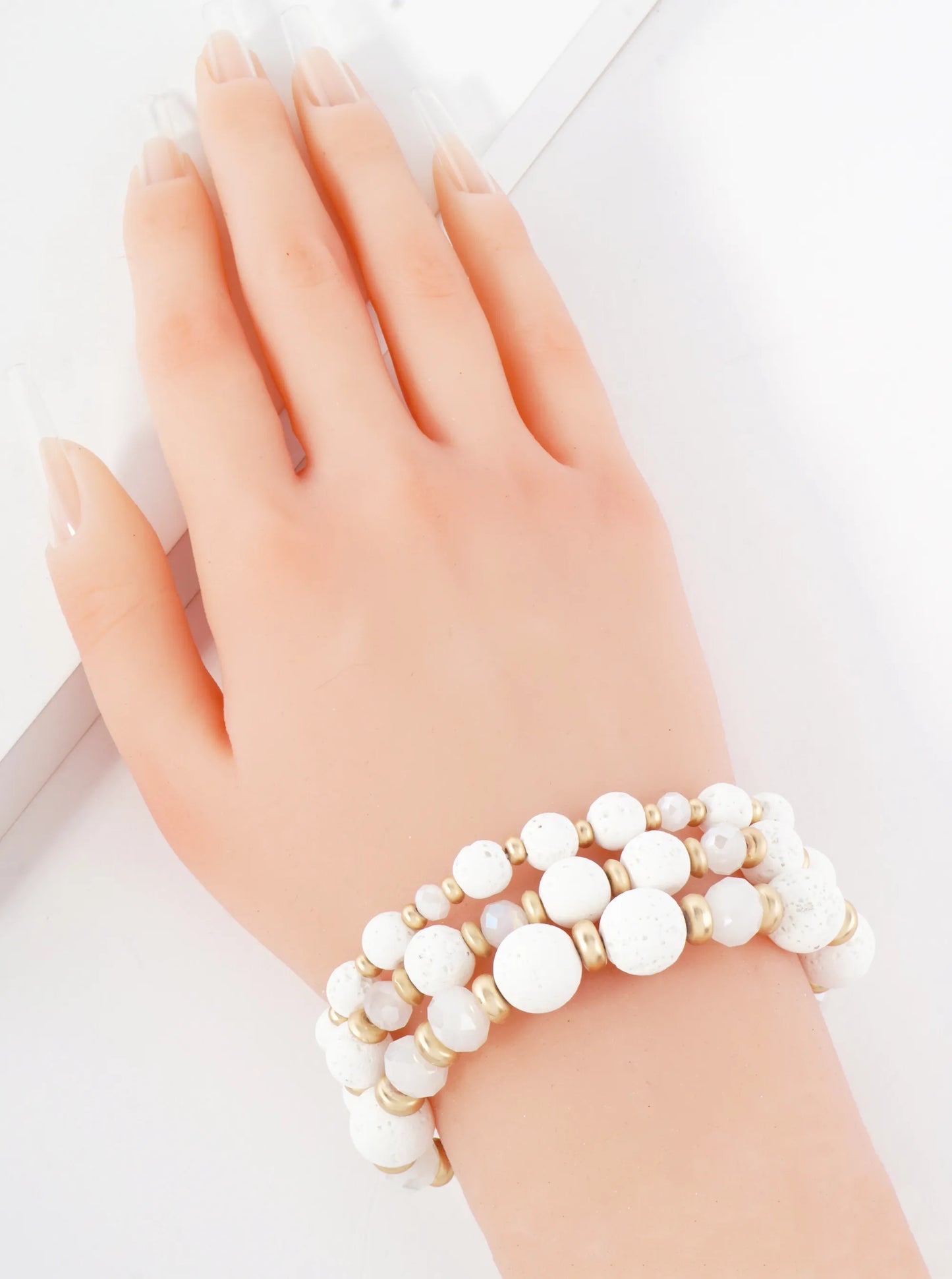 3-PC-Set Glass And Lava Beaded Stackable Stretch Bracelet