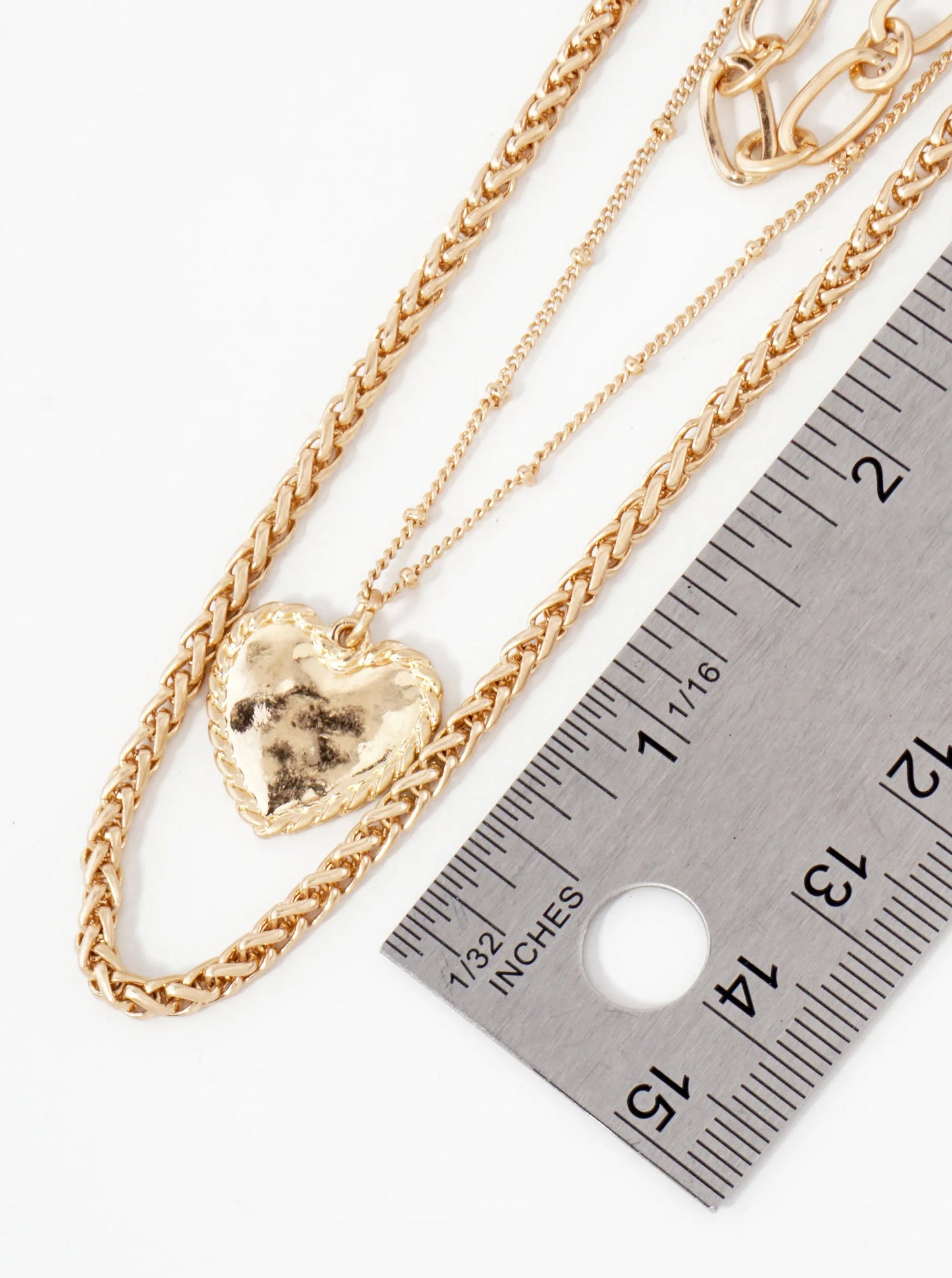 3-PC-Set Hammered-Texture Heart Pendant Layered Necklace