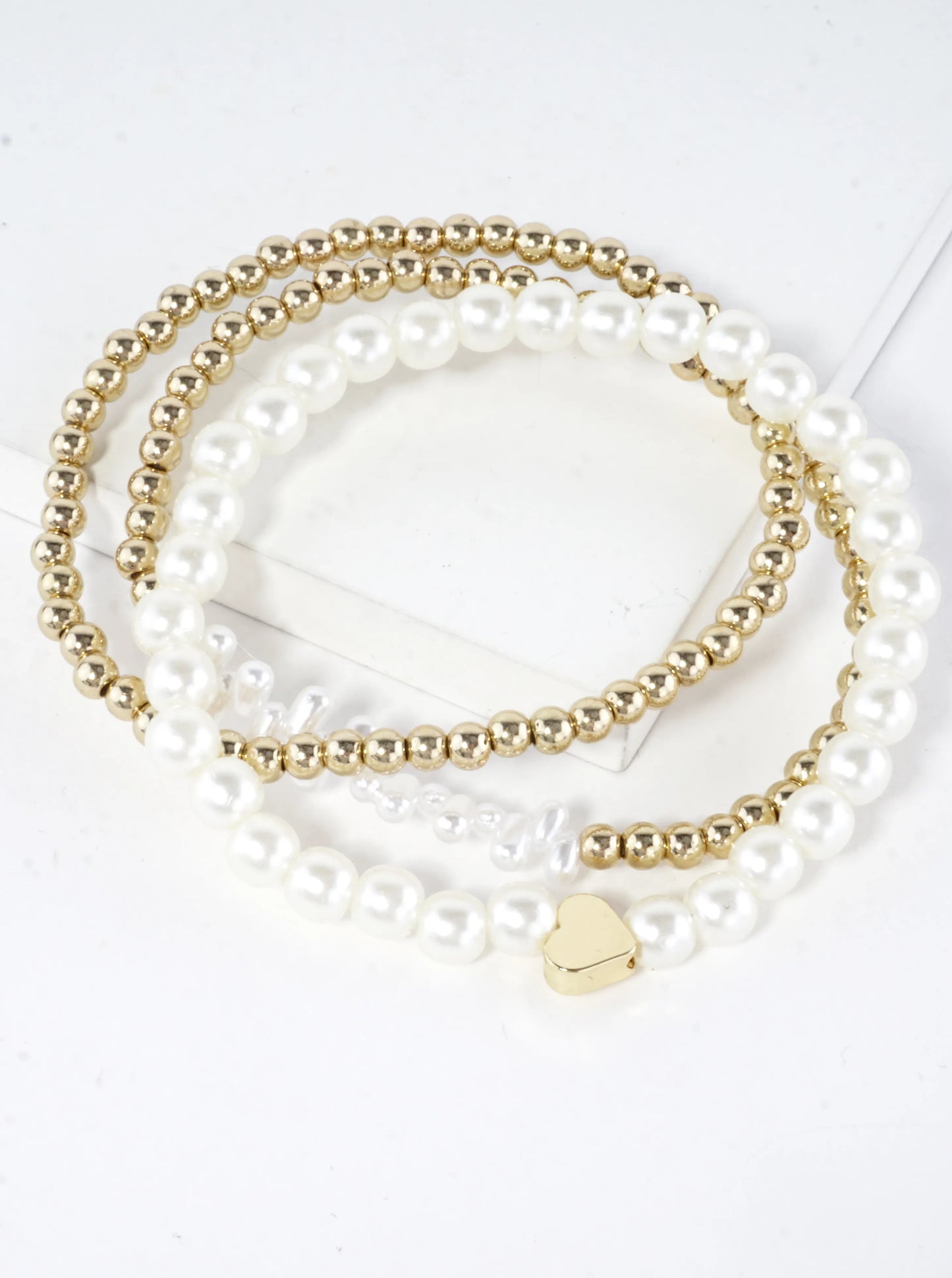 3 PC Set Heart And Pearl Stretch Bracelets