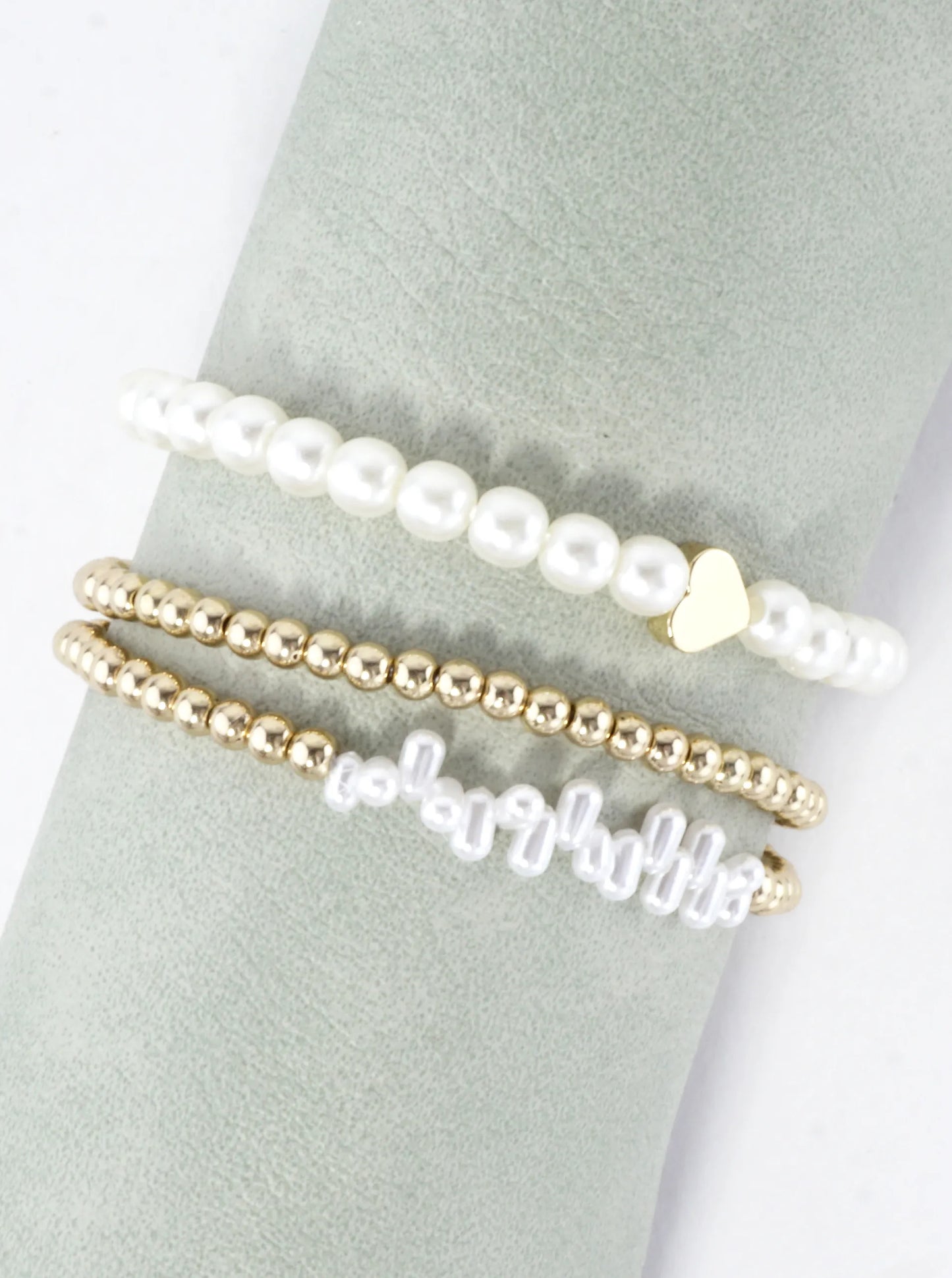 3 PC Set Heart And Pearl Stretch Bracelets