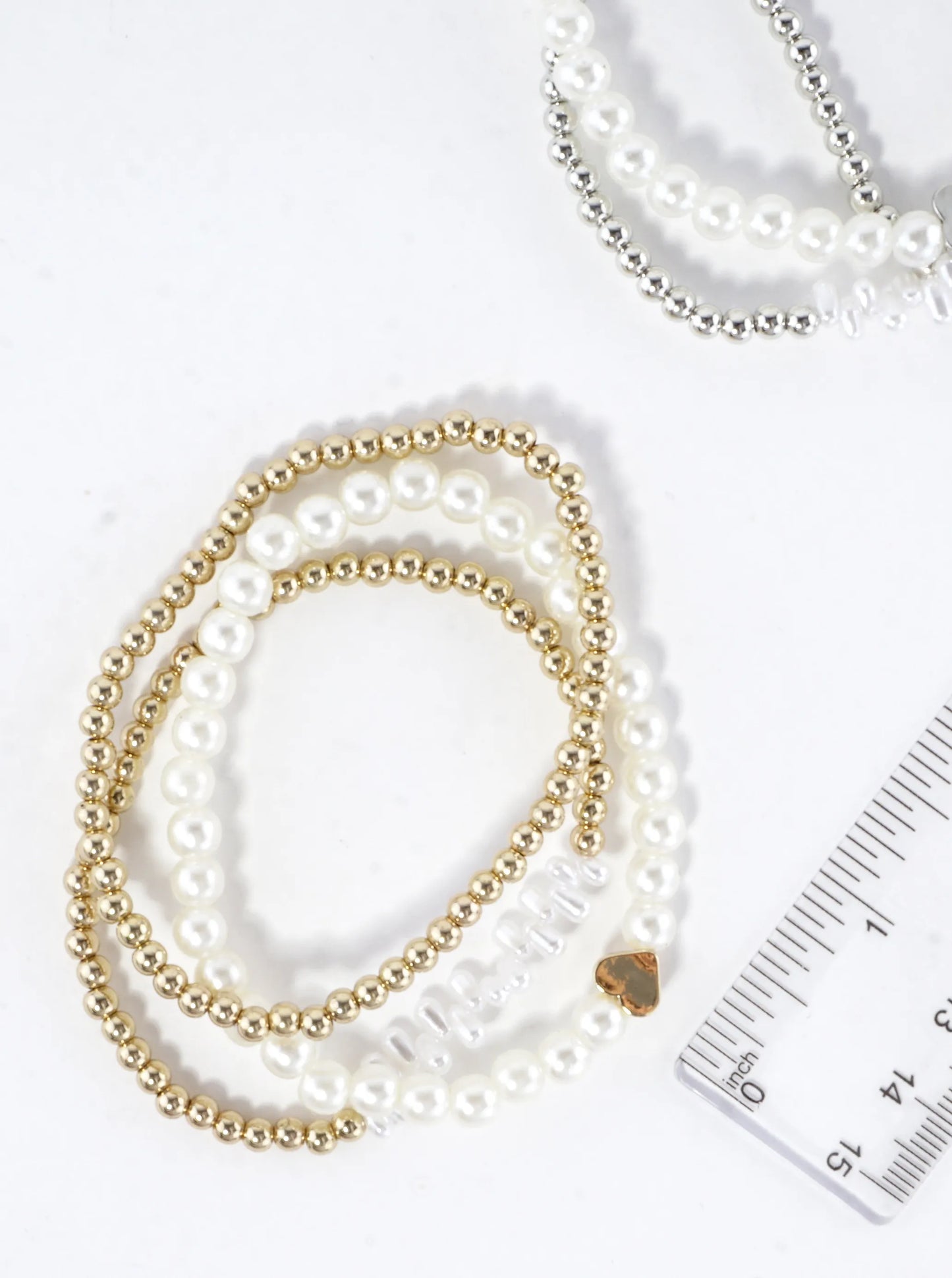 3 PC Set Heart And Pearl Stretch Bracelets