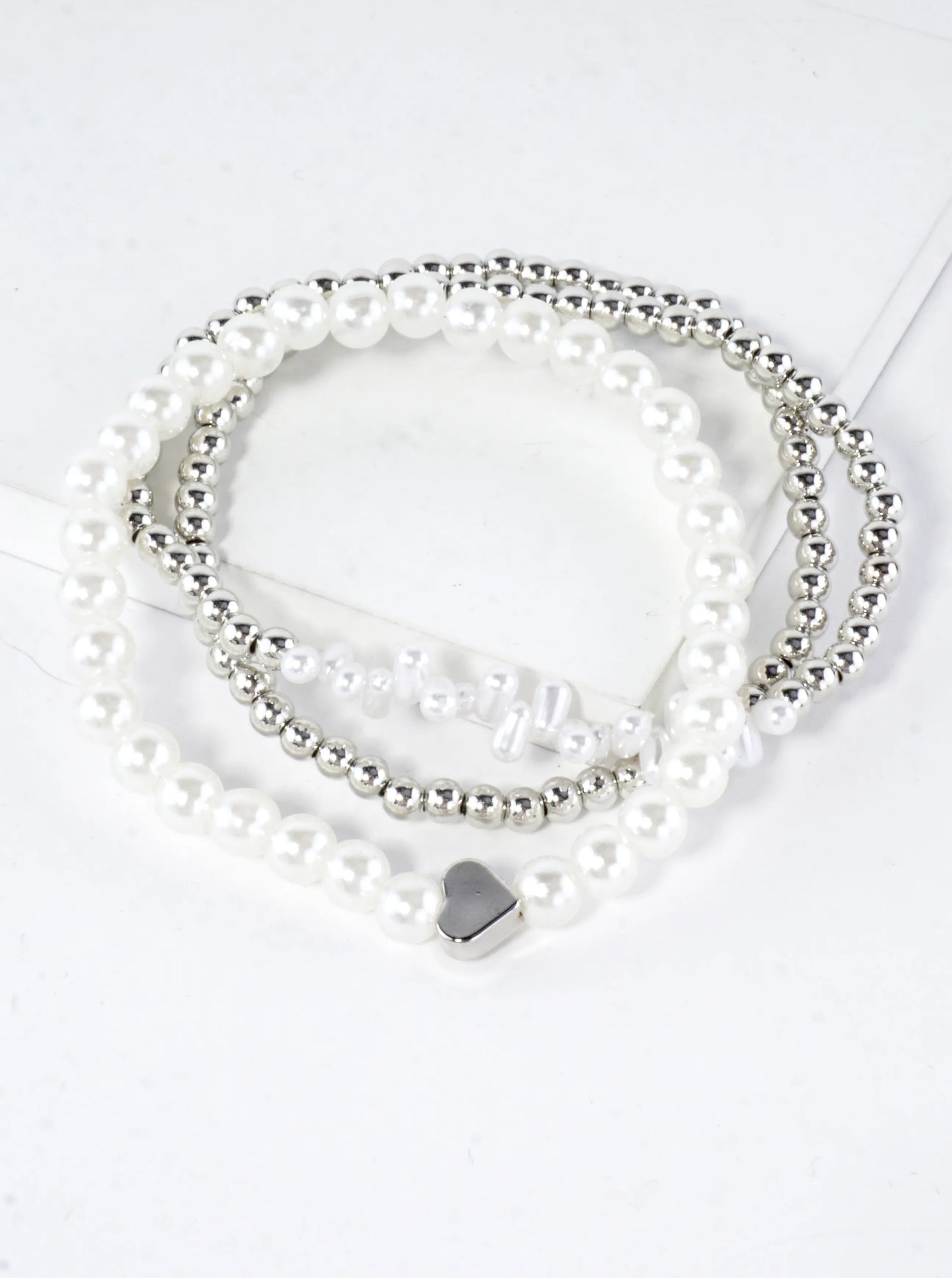 3 PC Set Heart And Pearl Stretch Bracelets