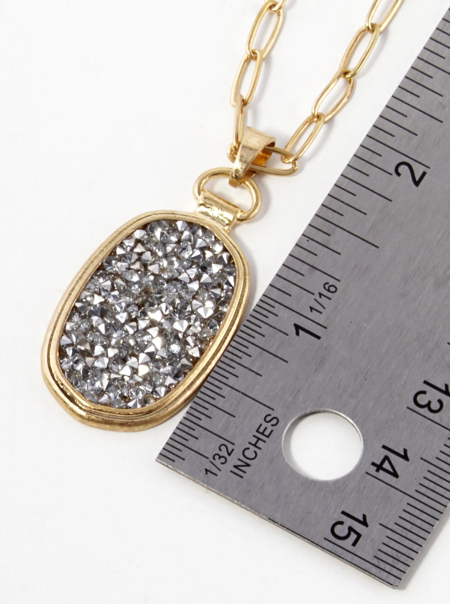 3-PC Set Irregular Stone Pave Oval Pendant Layered Necklace