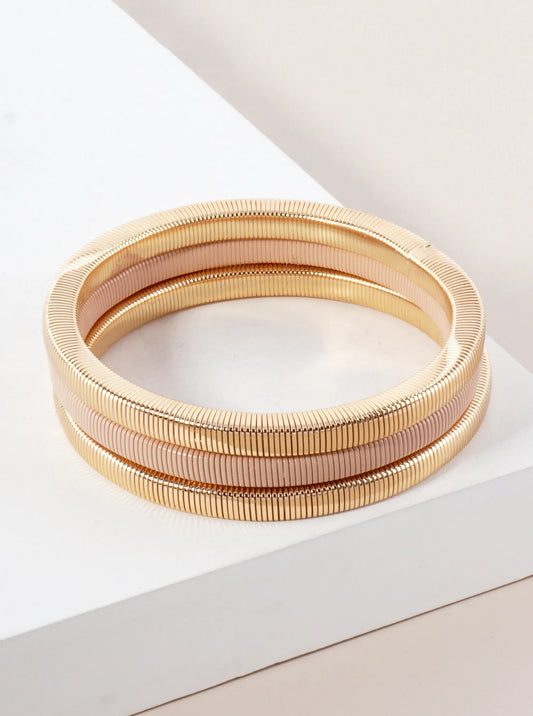 3-PC-Set Layered Metal Stackable Stretch  Square-Coil Bracelet