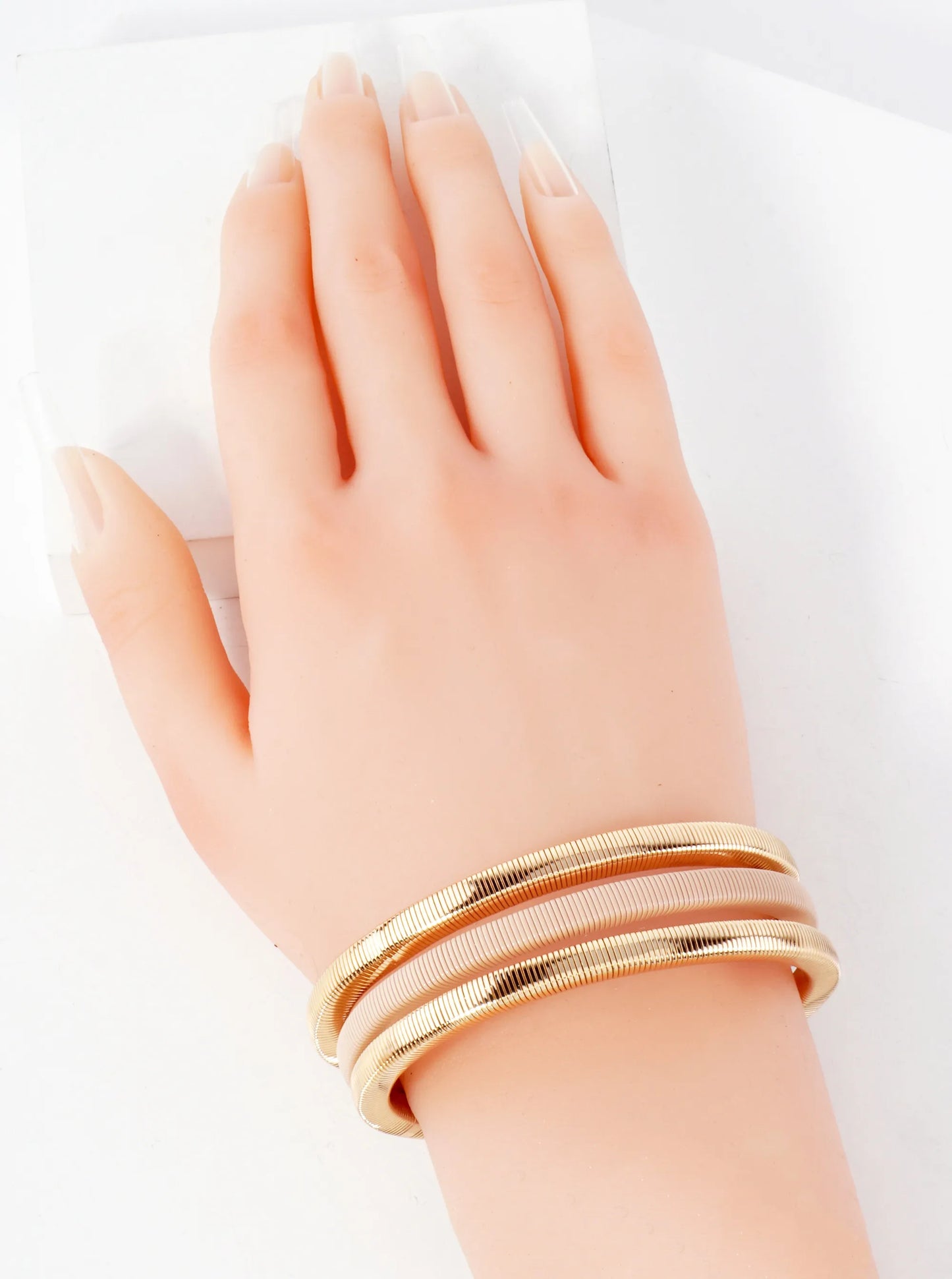 3-PC-Set Layered Metal Stackable Stretch  Square-Coil Bracelet