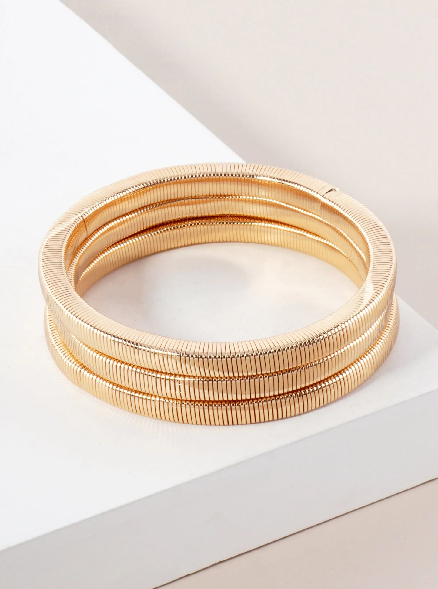 3-PC-Set Layered Metal Stackable Stretch  Square-Coil Bracelet