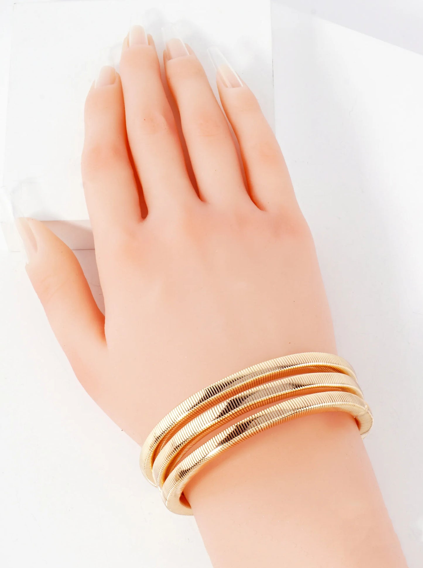 3-PC-Set Layered Metal Stackable Stretch  Square-Coil Bracelet