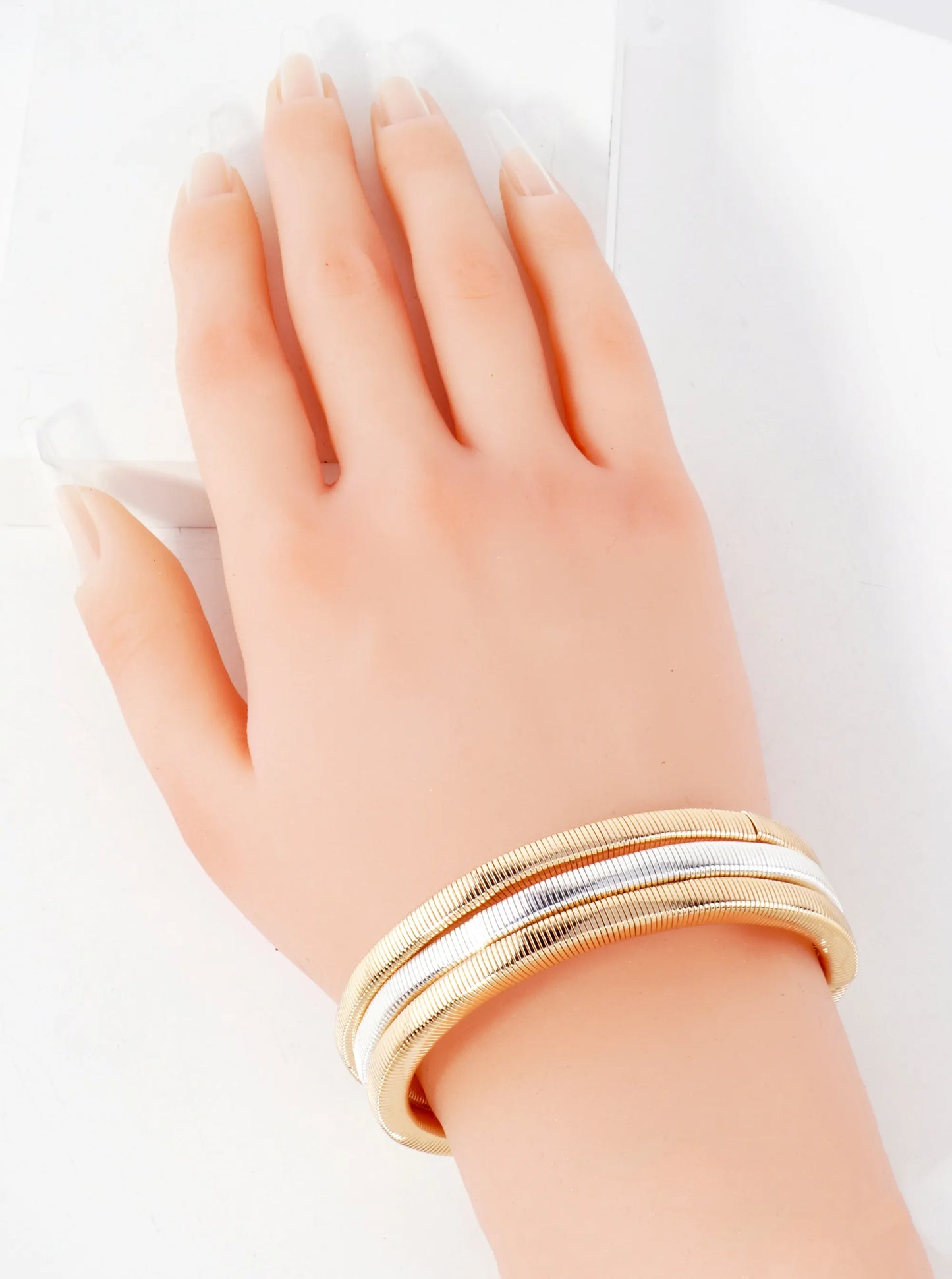 3-PC-Set Layered Metal Stackable Stretch  Square-Coil Bracelet