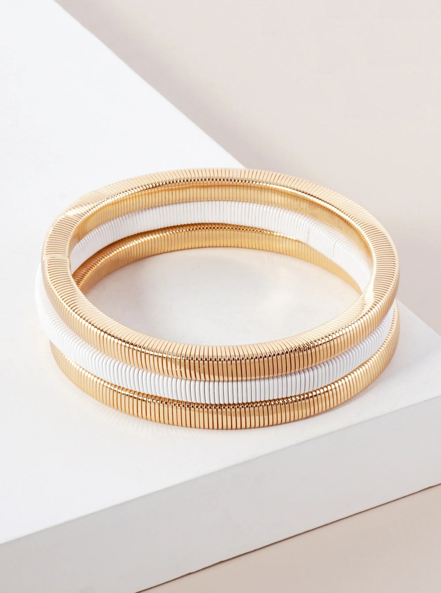 3-PC-Set Layered Metal Stackable Stretch  Square-Coil Bracelet