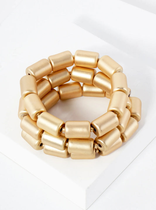 3-PC-Set Matte Metallic Coated Chunky Stackable Stretch Bracelet