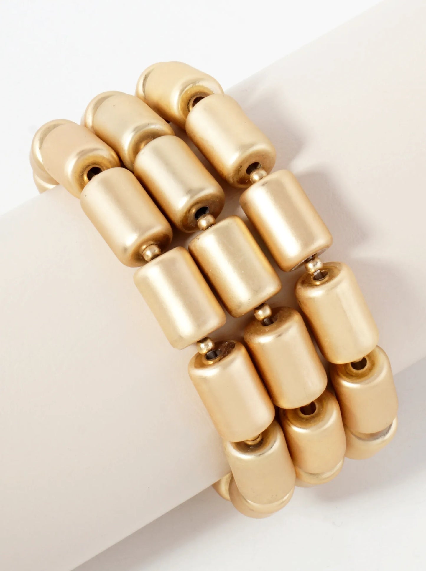 3-PC-Set Matte Metallic Coated Chunky Stackable Stretch Bracelet