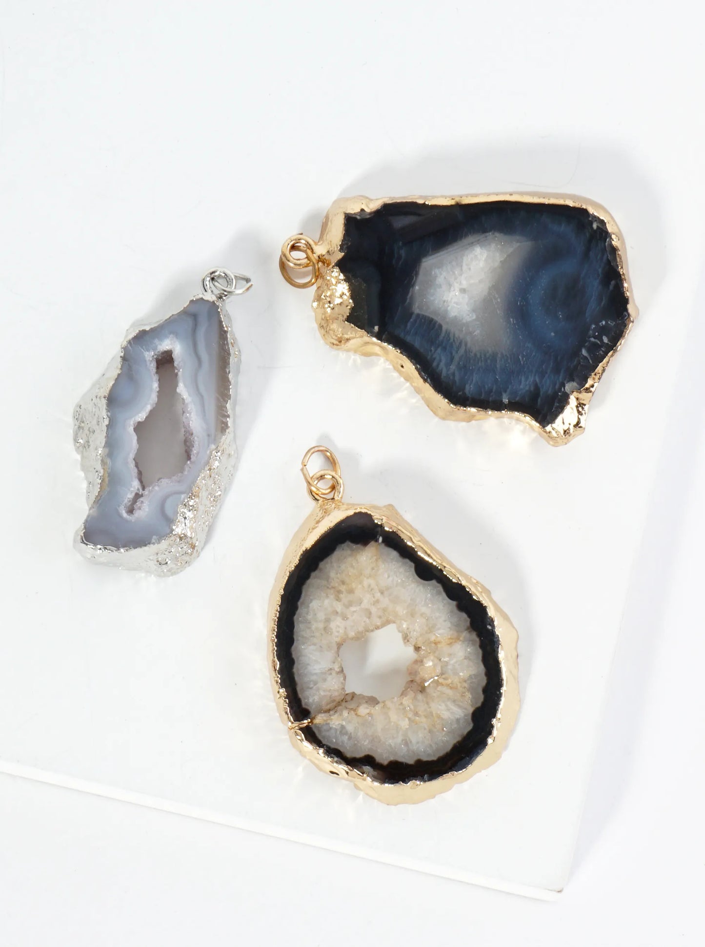 3-PC Set Natural Agate Geode Slice Pendants For DIY Jewelry Making