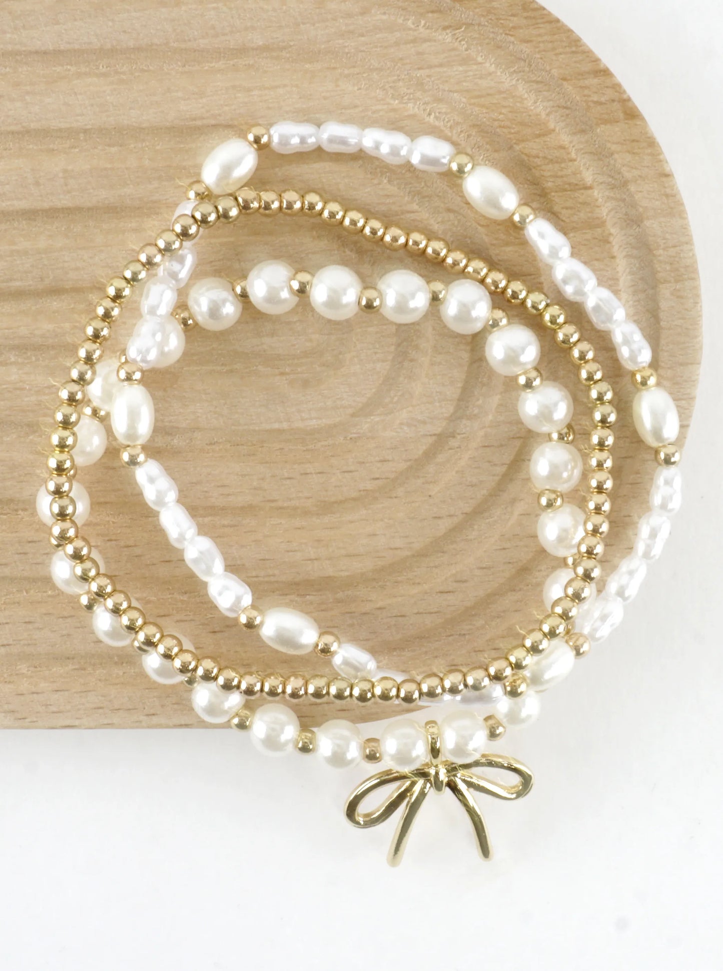 3 PC Set Pearl Ribbon Charm Bracelets
