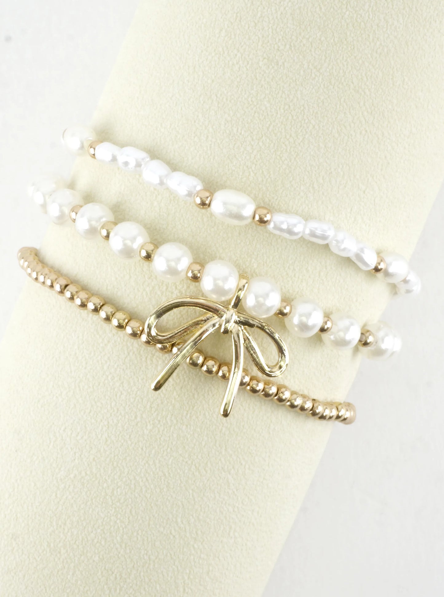 3 PC Set Pearl Ribbon Charm Bracelets