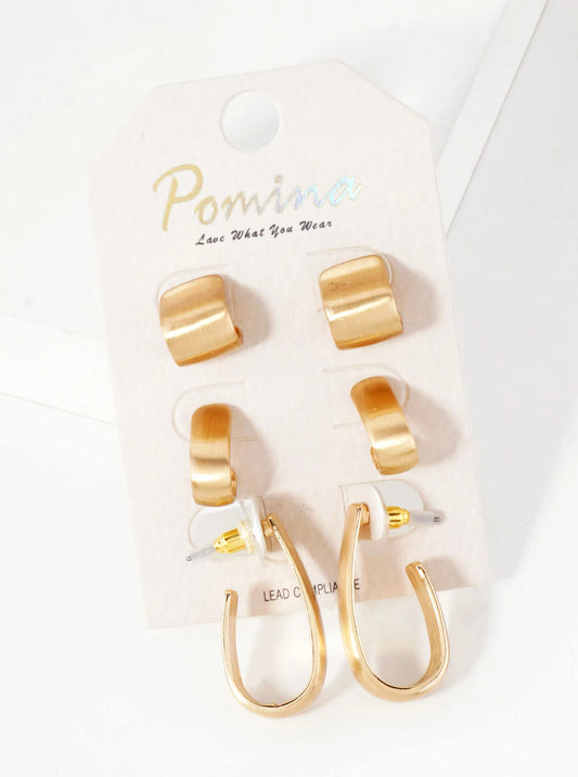 3-PC-Set Polished Metal 10-15-30mm Hoop Earrings