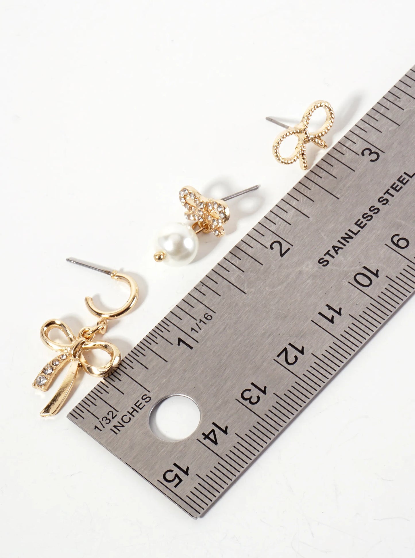 3-PC-Set Ribbon Bow Stud Earrings