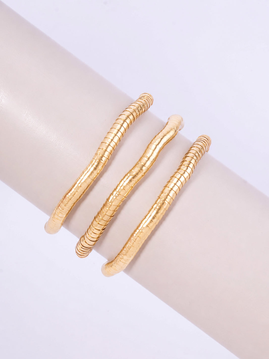 3-PC Set Round Ribbed Steel Stretchable Bracelet