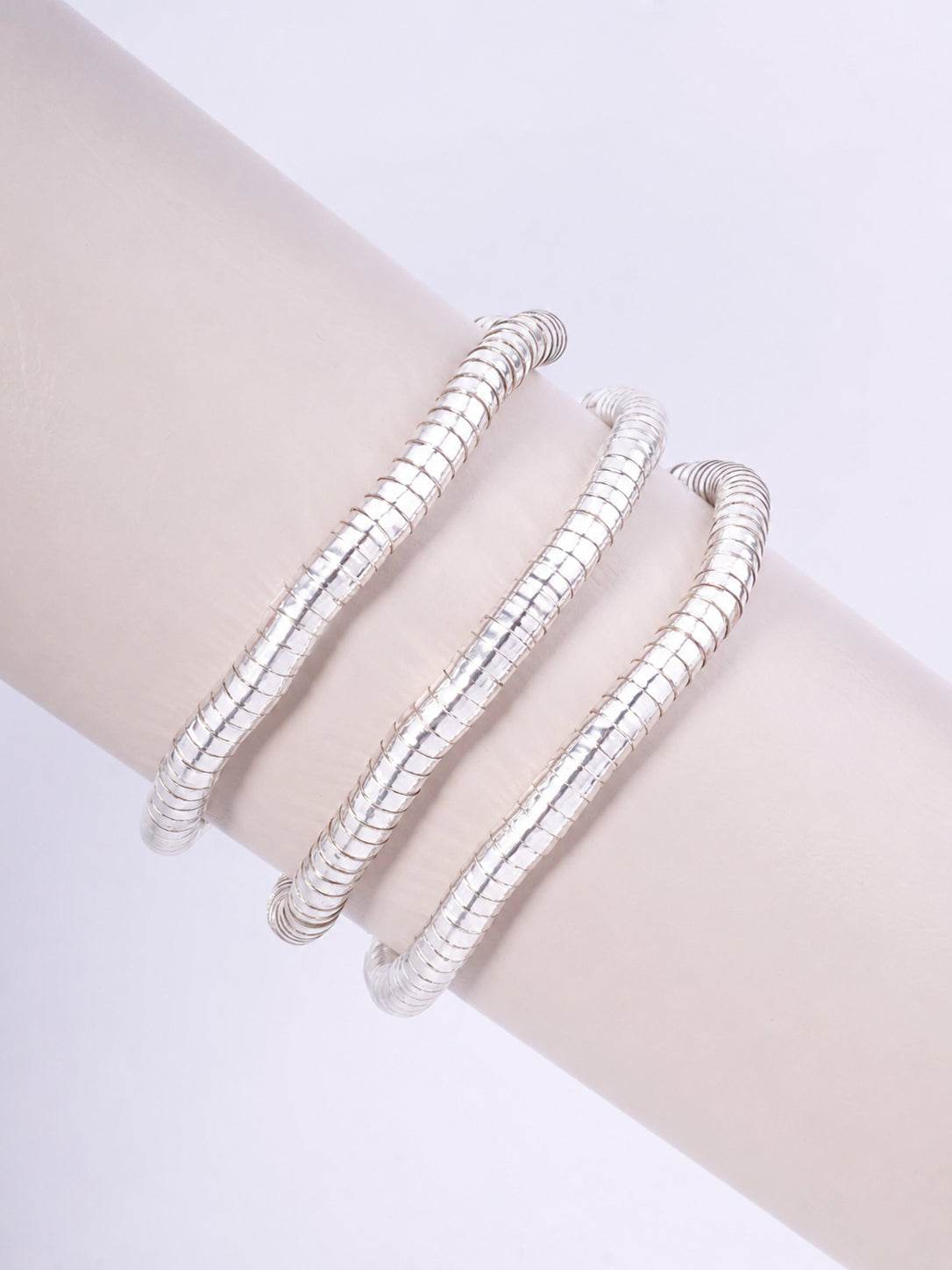 3-PC Set Round Ribbed Steel Stretchable Bracelet