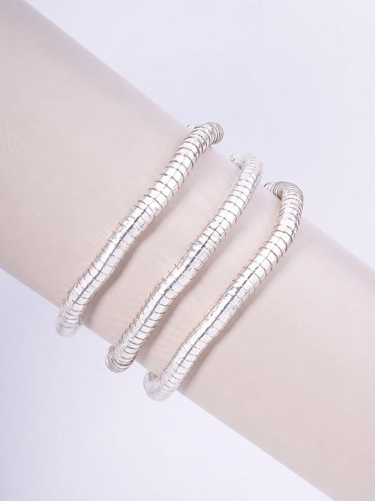 3-PC Set Round Ribbed Steel Stretchable Bracelet