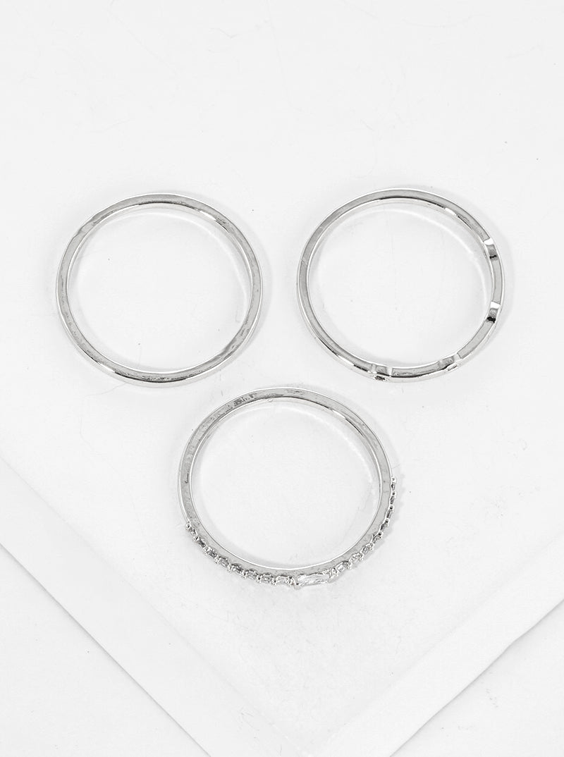 3-PC Set Size 7 Baguette CZ Stone Chain 18K Gold Dipped Brass Rings