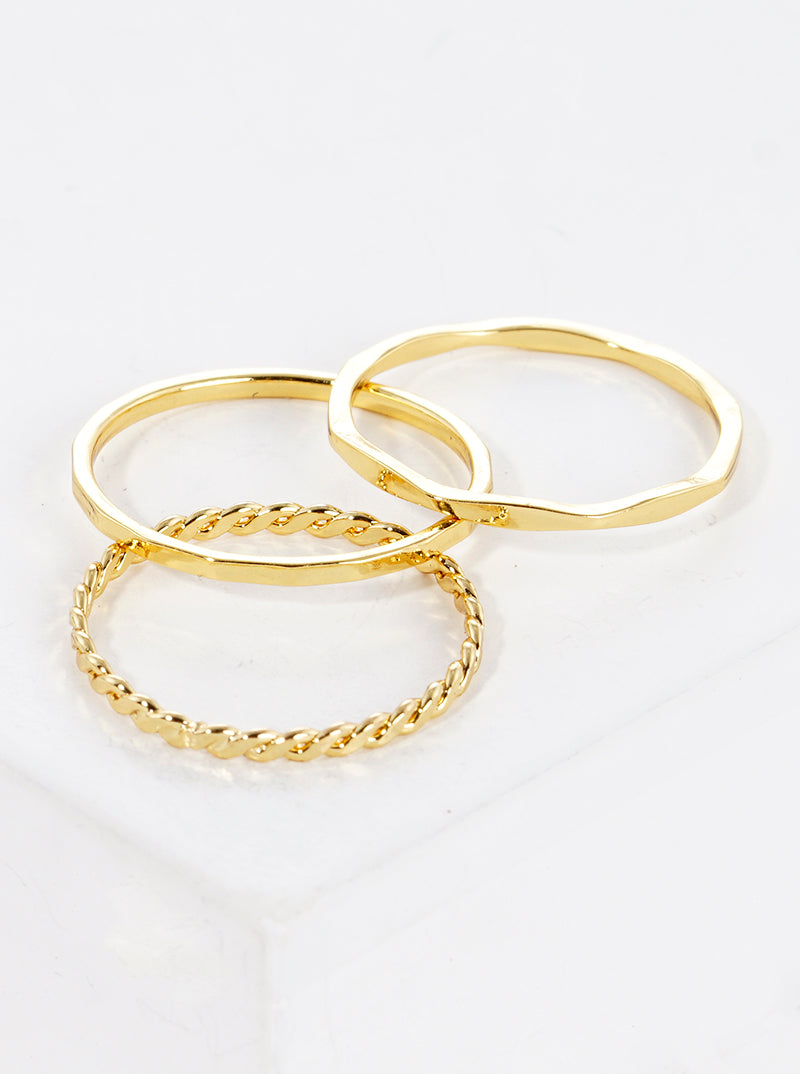 3-PC Set Size 7 Delicate Textured 18K Gold Dipped Brass Rings