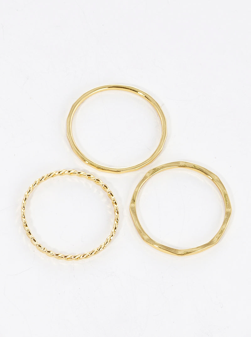 3-PC Set Size 7 Delicate Textured 18K Gold Dipped Brass Rings