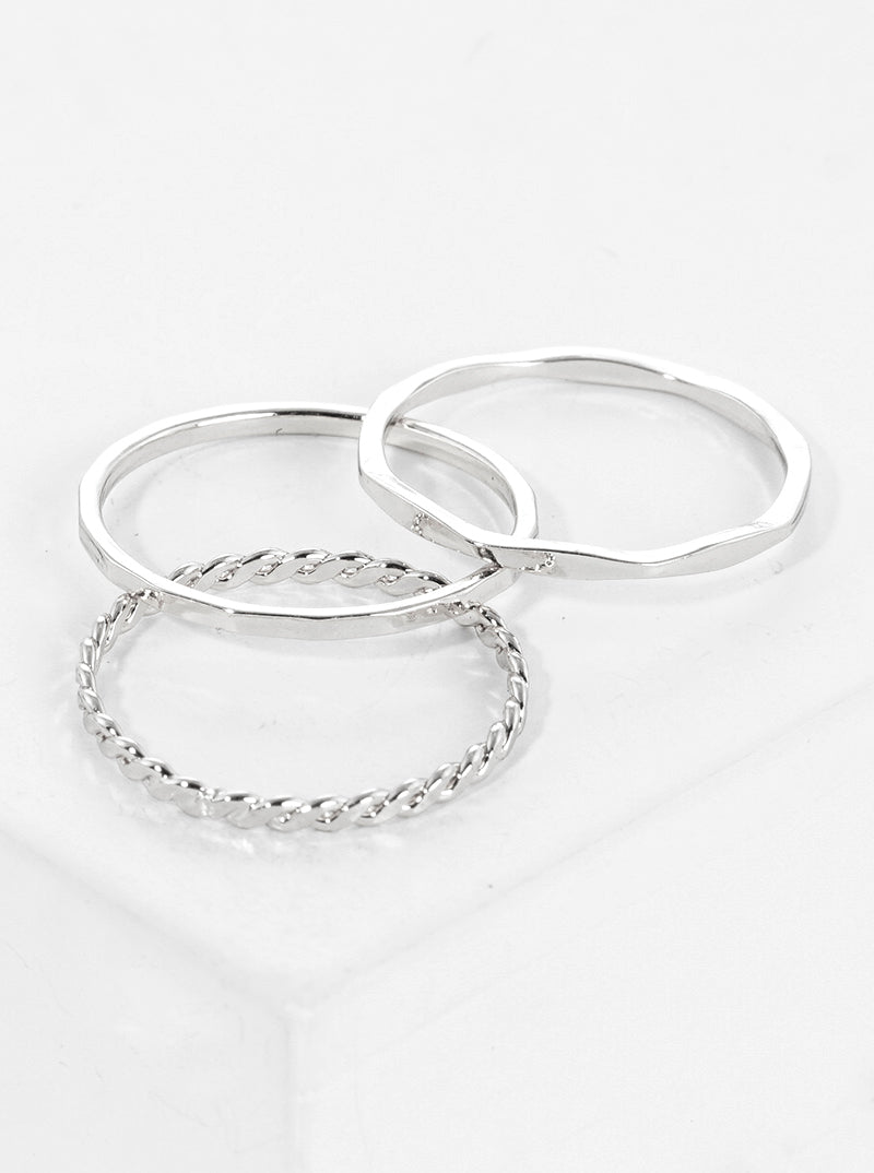 3-PC Set Size 7 Delicate Textured 18K Gold Dipped Brass Rings