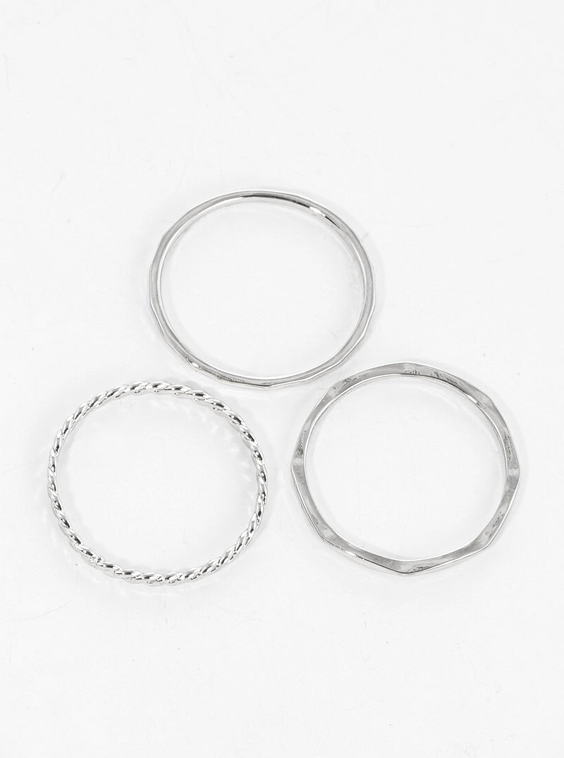 3-PC Set Size 7 Delicate Textured 18K Gold Dipped Brass Rings