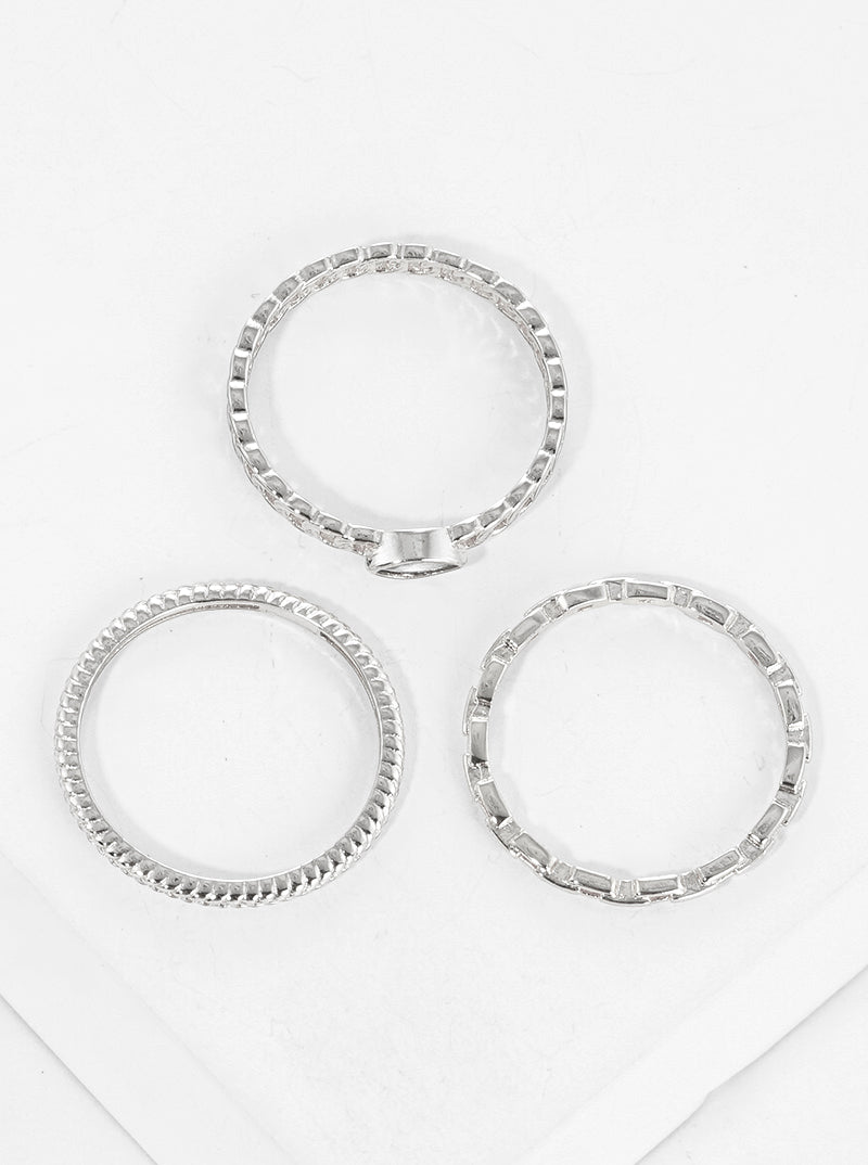 3-PC Set Size 7 Marquise CZ Stone Chain18K Gold Dipped Brass Rings