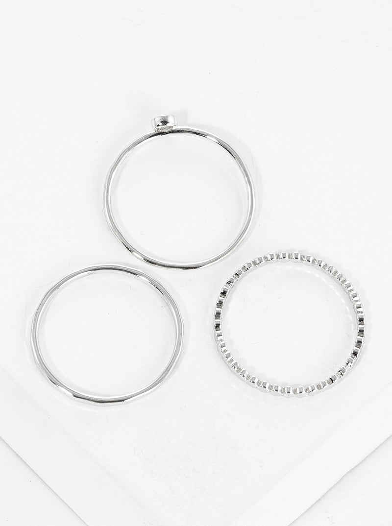 3-PC Set Size 7 Round CZ Stone Accent 18K Gold Dipped Brass Rings