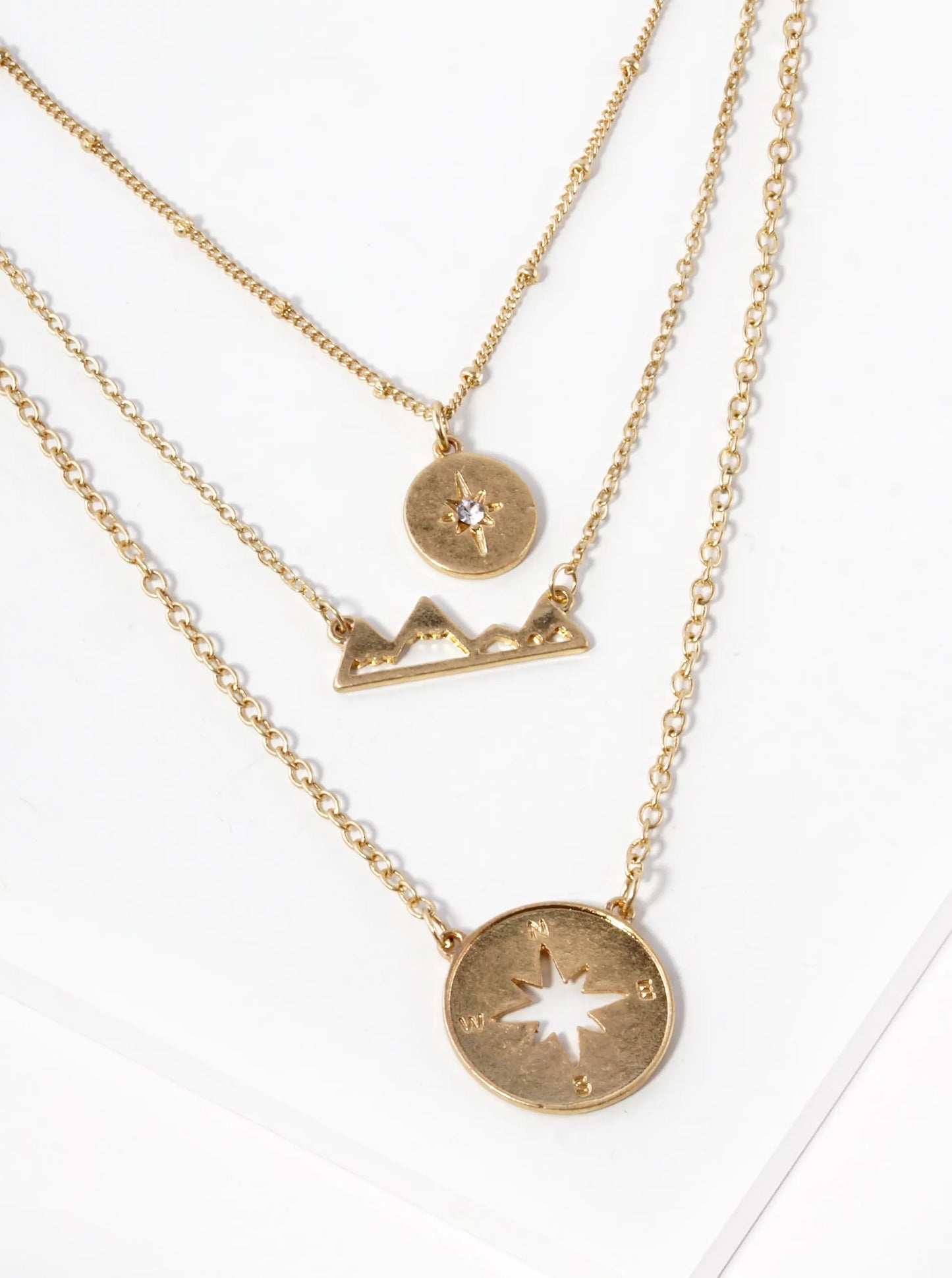 3-PC Set Star Mountain Compass Pendant Layered Necklace