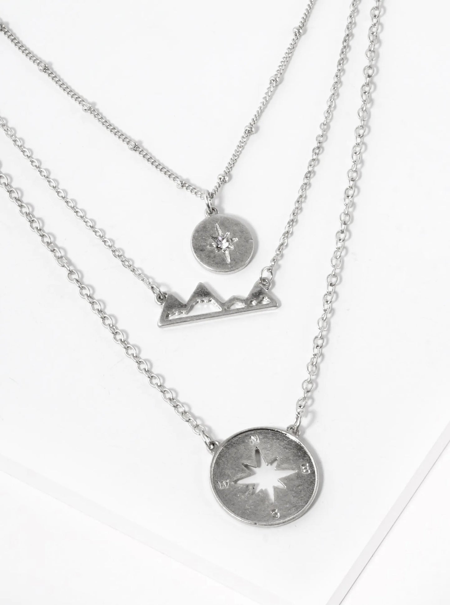 3-PC Set Star Mountain Compass Pendant Layered Necklace
