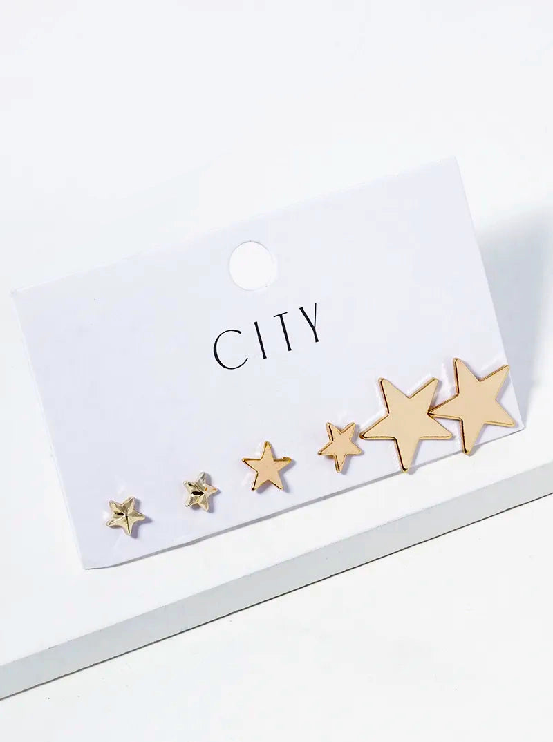 3-PC Set Star Post Stud Earrings