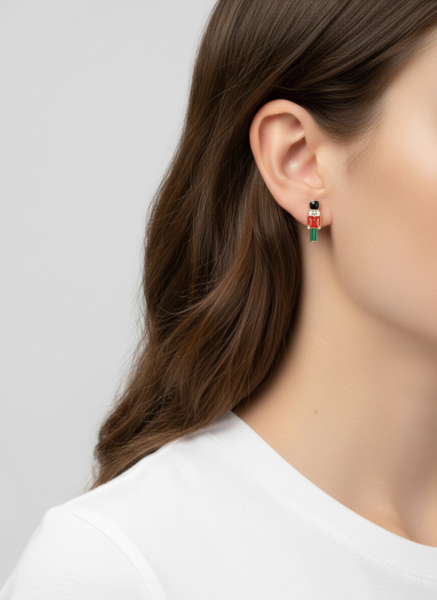 3-Pair Boot Gingerbread Nutcracker Enamel Studs