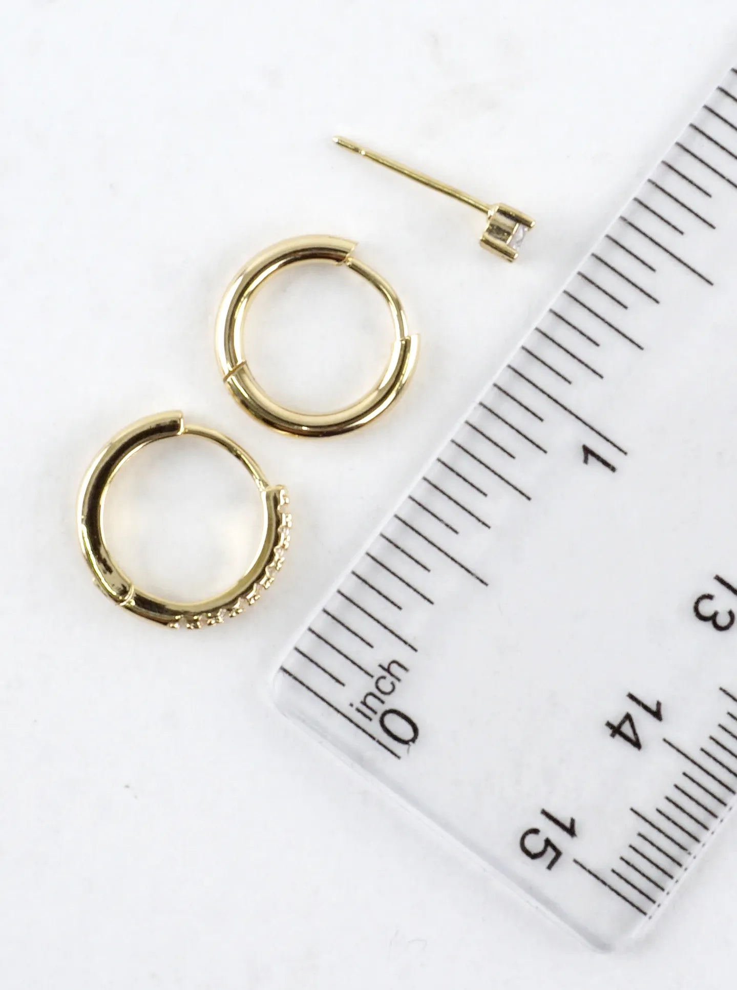 3 Pair CZ Pave Small Huggie Hoop Stud Earrings Set