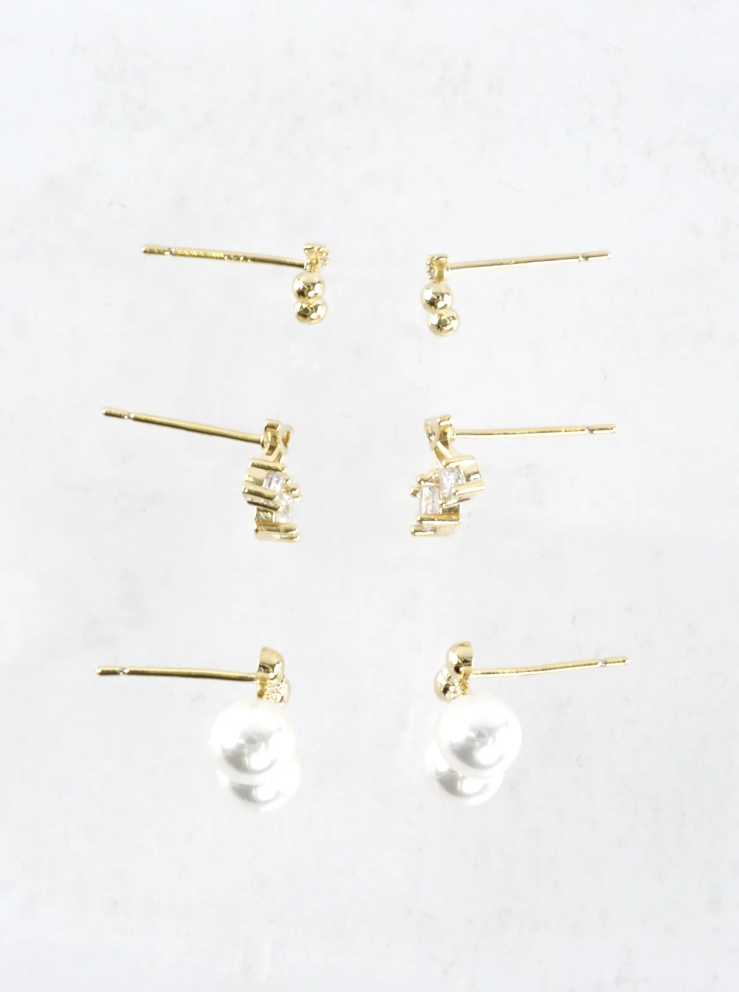 3 Pair CZ Pearl Prong Cherry Stud Earrings Set